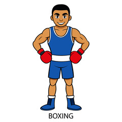 Athlete boxer isolated on a white background in cartoon style. Summer Games 2024. Vector illustration. 