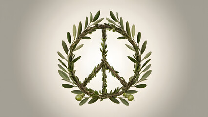 The peace sign made of olive branches and missile debris symbolizes the transformation of tools of war into symbols of peace on the International Day for the Total Elimination of Nuclear Weapons.