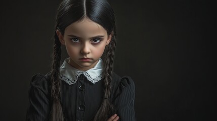 Girls in a black witch costume modern cosplay for Halloween