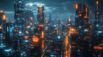 Fototapeta premium AIdriven world, advanced infrastructure, futuristic cityscape, digital networks