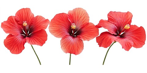 Red Hibiscus Flowers isolated on white background 