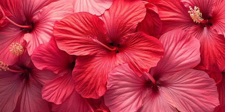 Red pink hibiscus flower background Pink hibiskus petals texture Bright red hibiscus blossom close up macro Red full bloom background Banner Viva Magenta color 