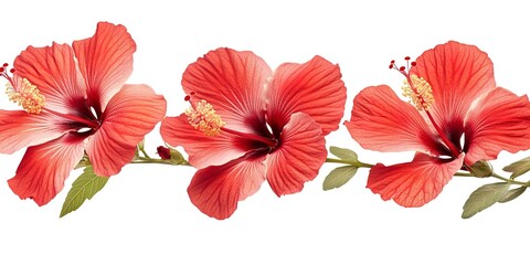 Red Hibiscus Flowers isolated on white background 