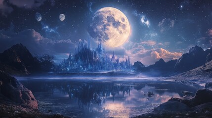 Crystal Palace Gleams Under a Full Moon: A Fantasy Landscape 1