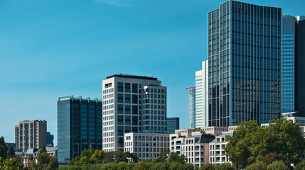 A Close-up of the basement in Frankfurt am Main with various high-rise buildings
