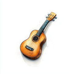 Fototapeta premium A close-up view of a wooden ukulele, showcasing its intricate design and warm tones, perfect for music enthusiasts and artisans.