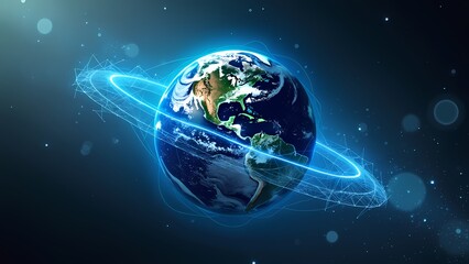 High-Tech Globe with Bright Blue Connections in Deep Space