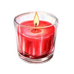 Red Candle in a Clear Glass Jar with a Lit Flame