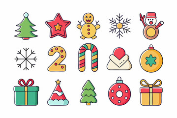 Set of Christmas vector illustrations. Christmas icons, elements collection