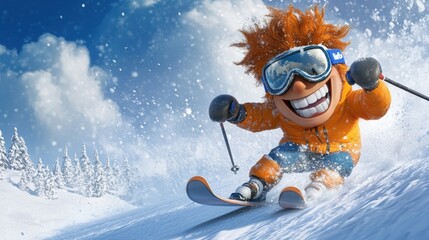 Exhilarating Downhill Winter Sports Adventure on Snowy Mountain Slope