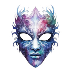 Intricate Watercolor Mask with Floral Motifs and  Intensified Eyes