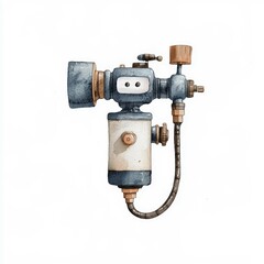 A detailed illustration of a vintage pressure regulator with dials, pipes, and a rustic finish, suitable for industrial themes.