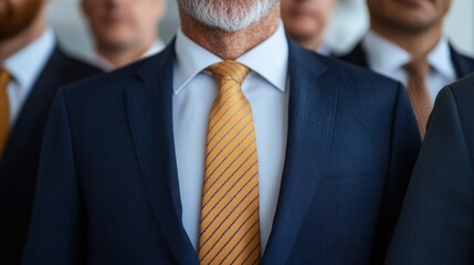 Close-up of a professional man in a suit with a tie, exuding confidence and leadership in a corporate environment.