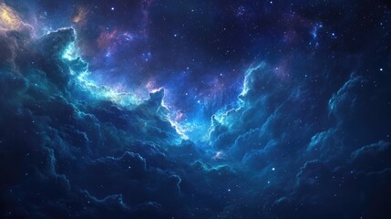 Fototapeta premium Cosmic Clouds and Stars in a Deep Blue Nebula