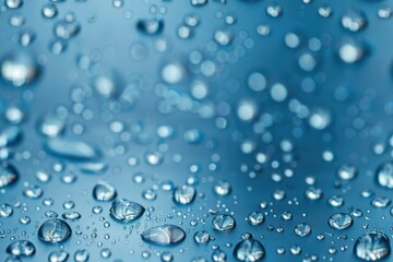 closeup of water droplets on a blue background with selective focus. 