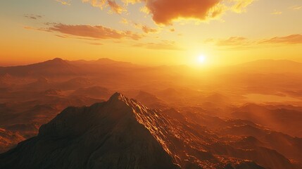 Naklejka premium Golden sunlight on the top of the mountain, vista shooting