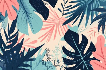 Artistic botanical motifs. Lush flora background featuring illustrative leaves, stems, and eco-friendly components for posters, artwork, interior decoration, and fabrics