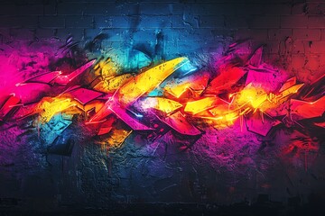 Fototapeta premium Vibrant graffiti artwork with dynamic colors illuminating a textured wall, creating an energetic urban vibe.