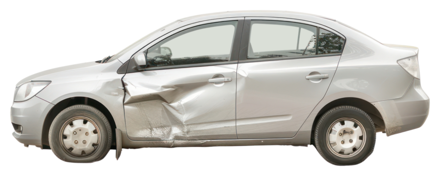 PNG Damaged silver car side view