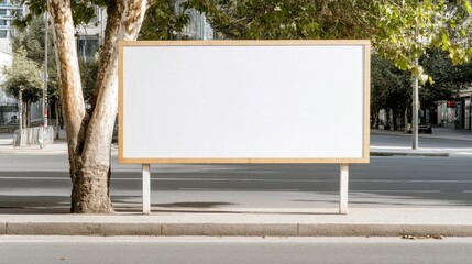 Fototapeta premium Empty billboard on the street, surrounded by trees, ready for advertisement. Perfect for marketing and business concepts.