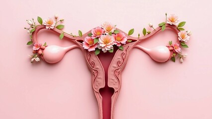 Artistic representation of a uterus with floral elements symbolizing fertility and health