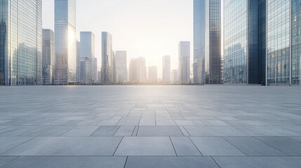 Fototapeta premium Empty square floor with modern city buildings scenery.