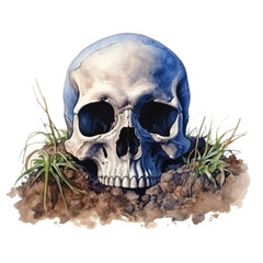Obraz premium A Watercolor Skull Emerging From the Earth