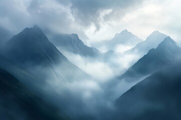 Obraz premium Misty Mountain Landscape Dramatic Cloudy Sky