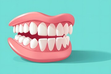 Naklejka premium A cartoon mouth with crooked teeth, vector illustration style, simple flat color background 