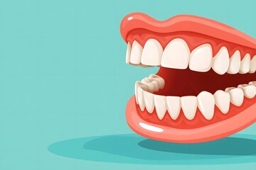 Obraz premium A cartoon mouth with crooked teeth, vector illustration style, simple flat color background 