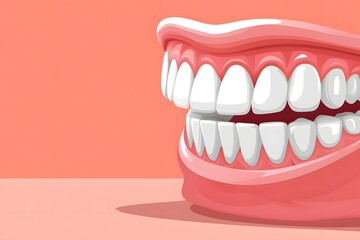 Obraz premium A cartoon mouth with crooked teeth, vector illustration style, simple flat color background 