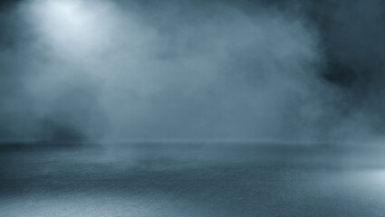 Concrete floor and smoke with light shining in the darkness. 3d rendering