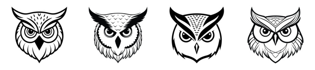 Set of owl face line art.