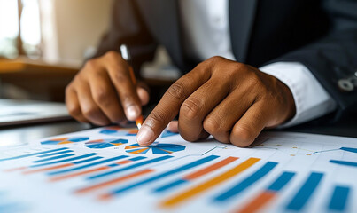 close up of Business consultant analyzing market trends for future investments, using data and analyzing collected information