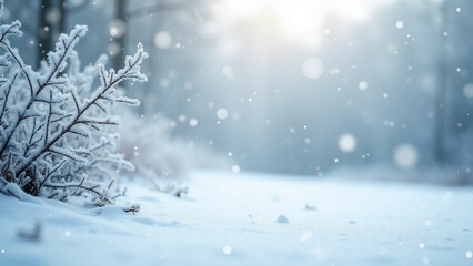 Snow-covered branches in a serene winter landscape