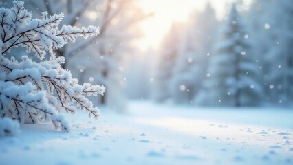 Snow-covered branches in a serene winter landscape