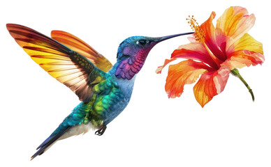 Fototapeta premium PNG Colorful hummingbird near hibiscus