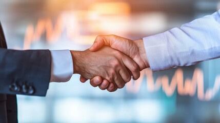 Two professionals shake hands in a business setting, symbolizing partnership and collaboration in a corporate environment.