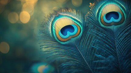 Obraz premium A peacock feather background, with soft focus and rich textures, perfect for elegant designs