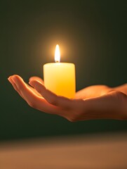 Hand Holding a Burning Candle with Warm Glow