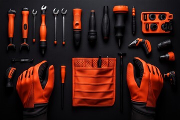 Garage maintenance and repair are showcased in a minimalist design focusing on essential tools and safety equipment for DIY upkeep and repairs