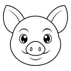 Line art of a cute piglet face with a round snout and big eyes.