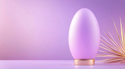 Single purple Easter egg on a pink background with a gold stand.