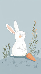 A Curious Bunny Gazes at a Carrot in a Lush Meadow