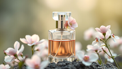 bottle of perfume with flower