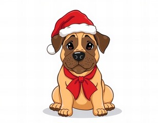 cartoon dog wearing a santa hat and sitting down.