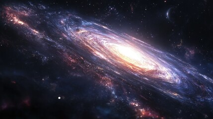 Obraz premium A photorealistic image of a distant galaxy, showcasing the intricate details and vibrant colors of its spiral arms.