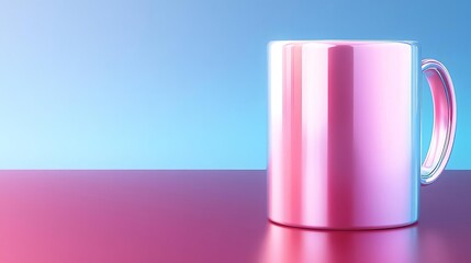 Pink mug on a colorful background.