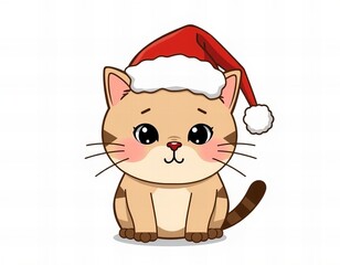 cartoon cat wearing a santa hat sitting down.