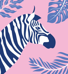 Zebra with plants minimalistic illustration
